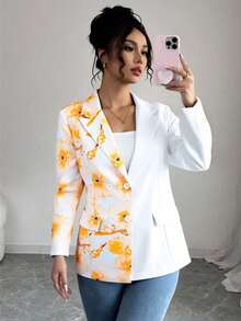 Blazer largo informal para mujer de uso casual  bicolor de moda - Amarillo - Ver 2