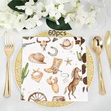 20张/40张/60张西部牛仔主题纸巾，一次性午餐/晚餐纸巾，适用于婴儿派对、生日派对、西部主题派对用品 - 彩色 - 查看 12