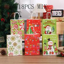 6/12/18/24pcs Christmas Theme Party Paper Gift Bags, Santa Claus & Snowman Pattern Gift Bags, Suitable For Christmas Decoration Bags, Birthday Party Gifts, Anniversary Celebration Tote Bags