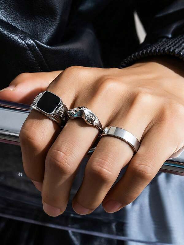 3pcs/Set Unique Frog Square Resin Ring Set, Vintage High-End Rings