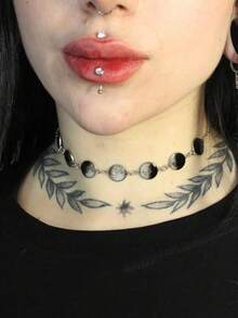1pc Moon Phase Choker Celestial Necklace Lunar Goth Choker Witchy Jewelry Gothic Halloween Necklace - Silver - View 1