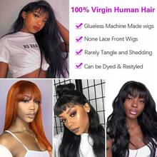 Straight Human Hair Wigs With Bangs For Women Wear And Go Glueless Machine Made Wigs For Beginners Brazilian Virgin Human Hair Middle Part Natural Color 24-40 Inch - Natural Black - 查看 5
