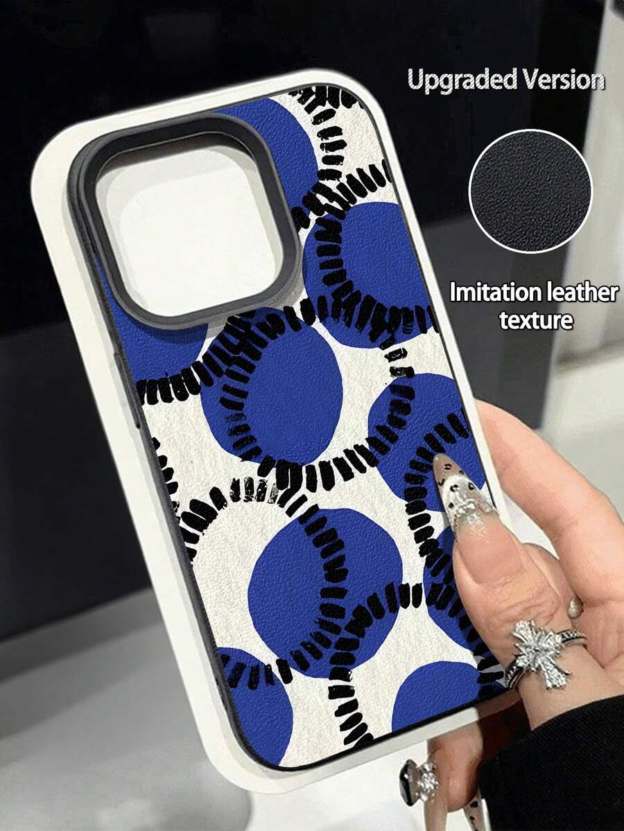 WeiMi 1pc Minimalist White Base Blue Dot Pattern Waterproof Anti-Drop Anti-Slip High-Quality Soft Leather Texture Phone Case, Compatible With Apple, Phones - Multicolor - View 1