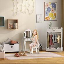 HOMCOM Toeletta per Bambini con Sgabello in Legno, Tavolo Trucco con Triplo Specchio, 63x40x85.5cm - Rosa - Visualizzare 9