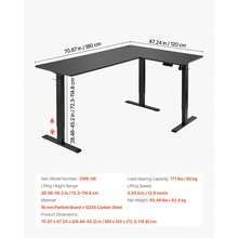 L Shaped Desk, Electric Adjustable Height Corner Gaming Desk With Dual Hooks, Heavy Duty Carbon Steel L-Shaped Computer Table With Power Outlets For Home And Office, Easy To Assemble, Black