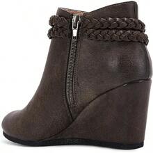 Womens Wedge Ankle Boots Braided Fringe Strap Western Heeled Fall Booties Dress Shoes - 1-xám - Xem 3
