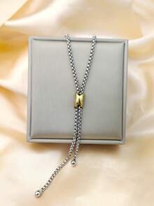 1 chiếc vòng cổ nữ bằng thép không gỉ 2 tông màu hình chữ Y đính ngọc trai thời trang & đa năng, thích hợp để đeo hàng ngày, trang sức thời trang - Nhiều màu - Xem 10