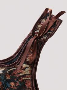 Corset, Corset For Women, Bodycon Top, Double Strap Design, Floral Print, Suitable For Daily Wear, Dating, Halloween Party, Shapewear Top For Women. - Apricot - View 5