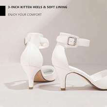 Women's IN3 D'Orsay Pumps Low Kitten Heels For Women Dress Shoes Pointed Closed Toe Wedding Bride Ankle Strap Dressy Silver Black Nude White Gold Heels For Women-2025 - 白浦 - 查看 4