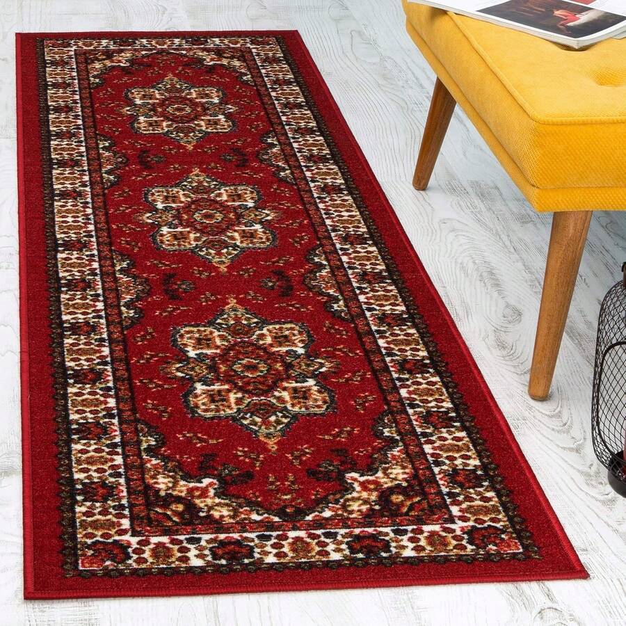 1pc 4.6'x1.6', 6'x1.8' Rugs Oriental Traditional Non-Slip Low Profile Pile Rubber Backing Indoor Area Runner Rugs, Home Decor, Farmhouse Home Decor, Boho Home Decor - 黑色 - 查看 1