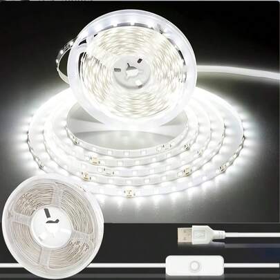10m/5m/3 metros/2m/1m Tira de luz LED flexible, alimentada por USB, con control de interruptor, barra de luz impermeable, lámpara de pared adhesiva, adecuada para sala de estar, dormitorio, pared, cocina, armario, tocador, patio, decoración de fiesta