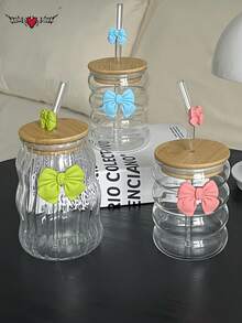 Bowknot Coffee Glass Straw Cup - Girly Bowknot Straw Cup, Milk Tea Straw Cup, Matcha Coffee Straw Cup - Excellent Choice For Holiday/Birthday Gifts! - Multicolor - View 7