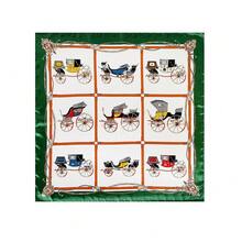 90Cm * 90cm Silk Scarf Headscarf, Classic Carriage Printed Silk Scarf, Printed Square Scarf, Silk Scarf, Smooth Fabric, Headscarf, Binding Bag, Decorative Silk Scarf And Scarf For Daily Use - D9169-綠色 - 查看 4