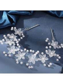 Tiara de Cabelo Com Pérolas e Flores Elegantes/Acessório Luxuoso Para Noiva/ Casamento/ Festa/ Debutante e Daminha/Arco Feminino Modelo Aleatório - Prata - Visão 3