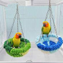 1pc Parrot Nest, Forest Style Hanging Hammock Bed, Plush Nest, Small Bird Supplies, Swing, Warm Bird Nest - View 1