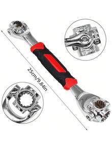 HALMAN Llave de tubo universal 52 en 1, mango antideslizante de 8-19 mm y diseño de hueso giratorio, juego de llaves de tubo multifuncionales mejoradas, herramienta de llave de doble extremo ajustable universal con imán, herramienta de llave multifuncional, cabezal giratorio de 360 ​​grados, llave universal con cabezal magnético, tornillos adsorbibles, llave métrica, llave imperial, herramientas de acero inoxidable para el hogar o el automóvil, herramientas de reparación, artículos para el hogar, accesorios de garaje, herramientas de llave para el hogar, bicicletas, reparación de automóviles - Rojo - Ver 5
