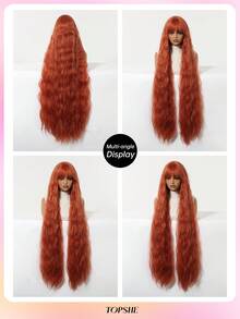 TOPSHE Halloween Orange extra lange lockige hitzebeständige synthetische Perücke mit Pony Perücken für Frauen 44 Inch, für Halloween Kostüm, Party, Cosplay, Anime