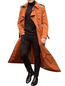 Men's  Daily Fashionable Casual Mid-Length Trench Coat, Street Style, Autumn/Winter, For Friends, Husband, Boyfriend Gifts - 橘色 - 查看 2