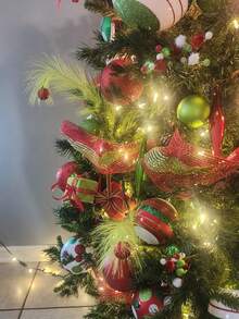 8 Stücke Weihnachtsbaum Dekorationen, thematische Heimdekoration, grüne Zweige, rote Kugeln, Pampasgras Elfen Picks, Weihnachtsdekorationen, Heimdekoration, Tischaufsatz, Vase Füllungen, Weihnachtsbaum Deko, DIY Kranz Zubehör