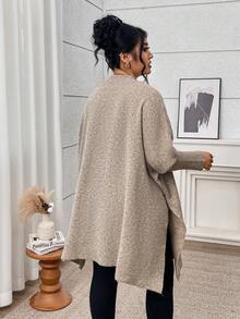 Plus Size Women Casual Warm Knitted Cardigan Sweater, Autumn/Winter - Khaki - View 2