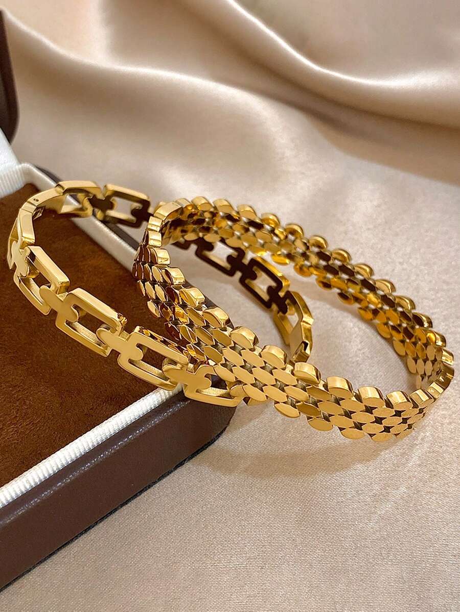 Bộ trang sức vòng tay bằng thép không gỉ mạ vàng 18K sang trọng, thanh lịch, tối giản dành cho nữ, thích hợp làm quà tặng hàng ngày, dự tiệc, Ngày của Mẹ, Ngày Valentine, kỳ nghỉ, lễ hội âm nhạc. - Nhiều màu - Xem 1