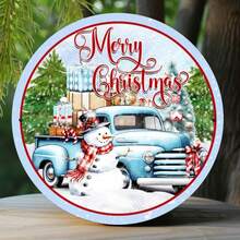 Vintage Blue Truck Snowman Wreath Sign - Multipurpose Metal Wall Decor, Suitable For Home, Kitchen, Garage, Dining Room - Christmas Decoration - Multicolor - View 8