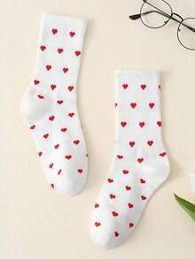 1 Pair Heart Pattern Fashion Women's Socks, Thick Mid-Calf Socks, Soft And Warm, Autumn New Arrival