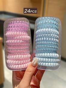 24个装女士多色螺旋发圈，高弹力发圈，甜美可爱风格，发饰，适合日常休闲和户外活动，可用作学习用品、发饰、女士配饰、发绳马尾辫头饰橡皮筋 - 彩色 - 查看 8