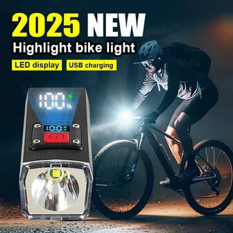 1PC Bike Front Light, Type-C Rechargeable Bike Light, Bright LED Bike Light For Night Riding, Outdoor Waterproof And Rainproof, Bike Front Light With Power Bank Function, 4 Lighting Modes, Battery Level Display, Easy Installation, Outdoor Cycling Lighting Accessory