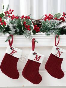 1pc Red Christmas Hat Letter Knitted Socks, English Letters Hanging Stockings, Suitable For Party Decoration 2026 New Year Party Favors Supplies, Baby's Room Decoration, Home Nursery Hanging Decorations, Personalized Initial Xmas Stocking, Family Holiday Xmas Home Room Decor, Xmas Tree Ornaments, Xmas Eve Surprise Gifts Package Xmas Costumes, Baby Xmas Gift, Babe Party Favor - Christmas Hat Letter Knitted Socks - View 8