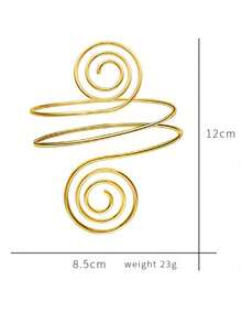 Colección de brazaletes dorados para mujer: 1 pieza, diseño abierto ajustable, patrones en espiral, estilo minimalista metálico, perfectos para uso diario. - Dorado - Ver 5