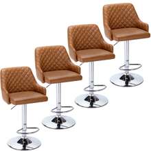VECELO Set Of 4 PU Leather Bar Stools With Arms & Footrest - 22.1"-30.3" Adjustable Swivel Stools, 330lb Heavy Duty Kitchen Island Stools - Diamond check - 查看 18