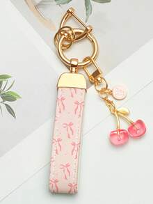 1pc Elegant Printed PU Leather Keychain With Rust-Resistant Zinc Alloy Ring, Decorated With Stylish Letter Charm - Fashionable Women's Accessory For Car Keys, House Keys, And Gift-Giving, Durable Keychain