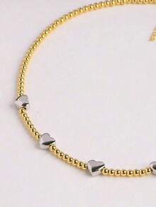 2 piezas Collar con cuentas esféricas exageradas de moda, collar con colgante de corazón de acero inoxidable para mujeres - Multicolor - Ver 3