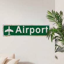 2D Flat, Vintage Airport Metal Sign With Retro Airplane & Floral Design - Green Background, White Lettering, Durable Weatherproof Metal, Pre-Drilled Holes For Easy Hanging - Home, Office, Bar Wall Decor, Aviation Enthusiast Gift, Office Decoration, Retro Aviation Theme, 2D Flat - Nhiều màu - Xem 6