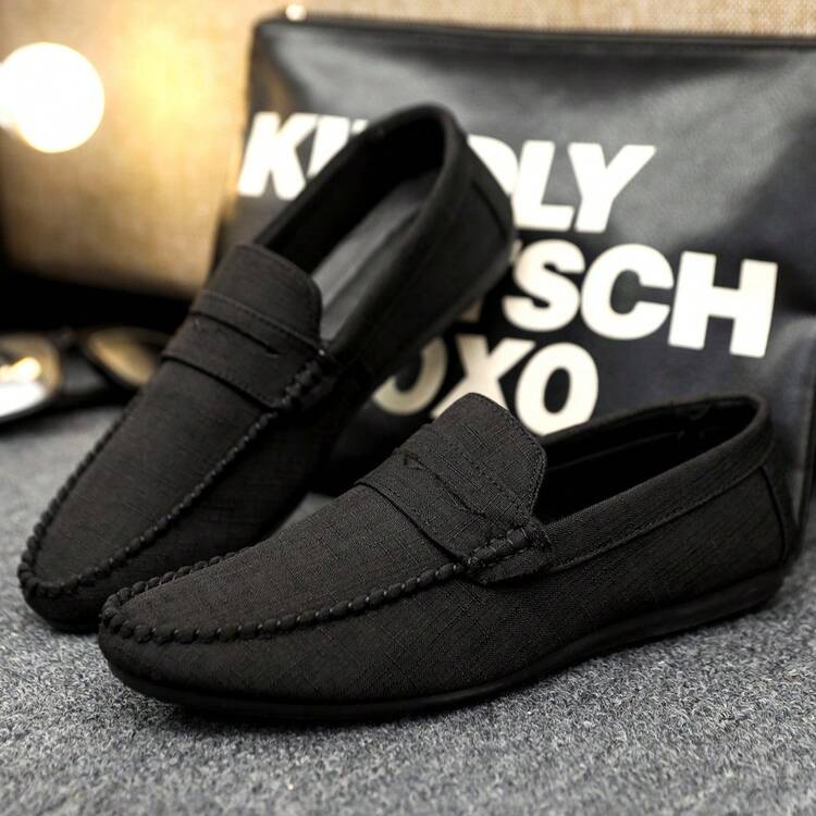 39-46 Solid Color Casual Fabric Slip-On Loafers, Suitable For Vacation, Beach, Office, Home, New Autumn Collection - Black - View 6