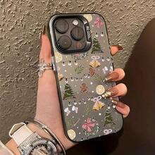 1pc Fashionable & Romantic Christmas Theme Cartoon Pattern Electroplated Acrylic Anti-Drop Phone Case, Compatible With Apple 16/15 Pro Max/15 Plus/15 Pro/15/14 Pro Max/14 Plus/14 Pro/14/13 Pro Max/Pro Max/12 Pro Max/12 Pro/12/11 Pro Max/11, Perfect Christmas, New Year, Easter Gift For Family And Friends, Best Christmas Choice