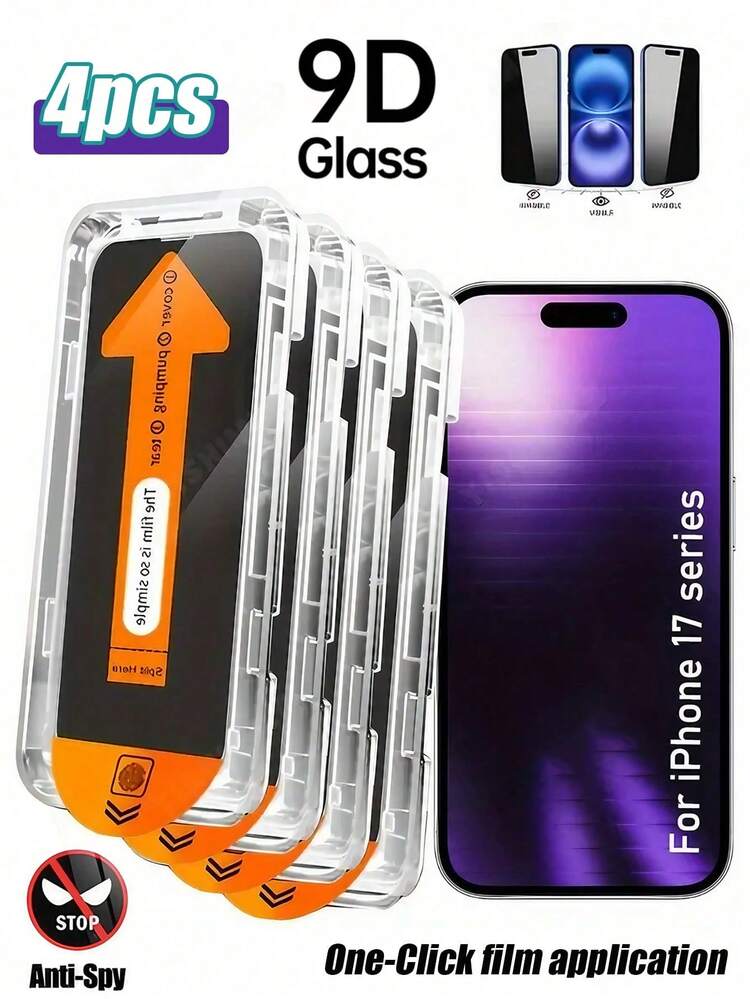 4 件防窥钢化玻璃屏幕保护膜，适用于 17、16 Pro Max、15 Pro、14 Pro Max、13 Pro、13、12 Mini、15 Plus、14 Plus - 全覆盖防偷窥钢化玻璃膜，表面轻盈 - 黑色 - 查看 16