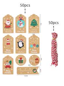 100pcs Christmas Decoration Hang Tags Santa Claus Gift Box Decor Small Cards Bouquet Hang Tags With Strings For Christmas Packaging, DIY Christmas Gifts