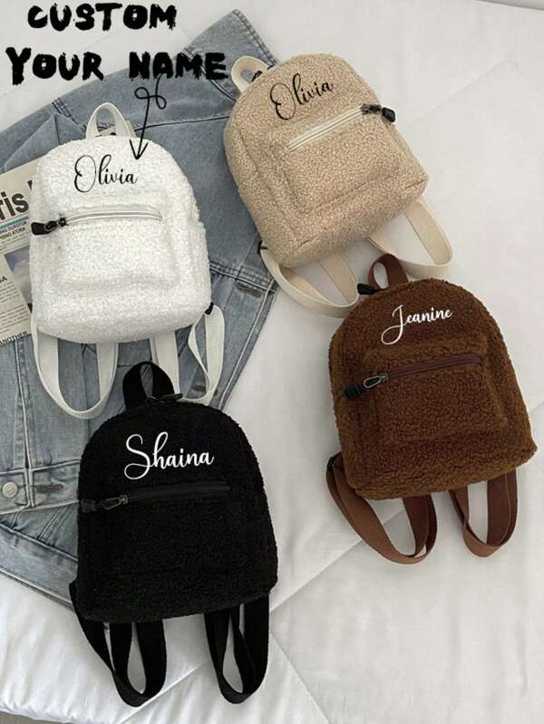 1 pieza Mochila para niño de unicolor personalizada con nombre, mochila mini, disponible en múltiples colores, esquemas de color de otoño/invierno, suave y cómoda, con estilo. Se pueden imprimir nombres personalizados o saludos navideños, creando una bolsa que es verdaderamente tuya. Un regalo de Navidad perfecto.
