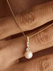 Pearl Necklaces For Women, 14K Gold Plated Simple Pearls Charm Necklace Dainty Pearl Pendant Necklace Pearls Choker Necklaces For Woman Cute Wedding Bridal Prom Necklace Gold Jewelry Non Tarnish - Gold - View 5