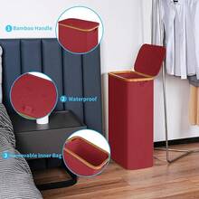 Slim Laundry Basket With Lid, Narrow Laundry Hamper With Removable Bag, Dirty Clothes Basket With Handles Bathroom, Bedroom & Laundry Room, 75L Beige - Burgundy - View 5