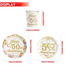 50e Anniversaire Ballons Assiettes et Gobelets en Papier Jetables, Assiettes et Gobelets Fournitures de Fête Convenant pour 30 Invités, Assiettes en Papier Jetables Vaisselle de Fête Convenant pour Anniversaire, Mariage, Fête, Pique-Nique Familial
