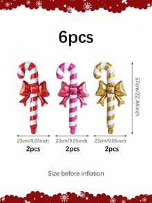 3/6pcs Christmas Candy Cane Foil Balloons, Bow Candy Cane Design, Suitable For Christmas Party Decorations, Candy Party, Indoor Decorations And Celebrations, New Year, New Year's Eve Events, Staircase Decorations, New Year Party Home Decor, Holiday Party Decorations - Multicolor - View 12