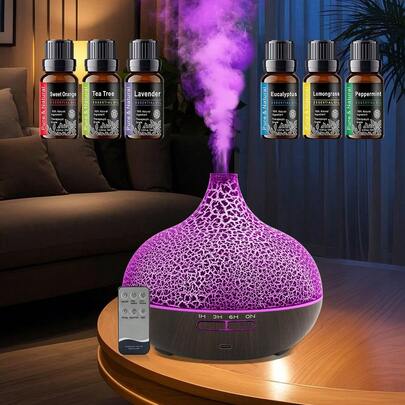 Send 6 Oils,550ml Humidifier, Aromatherapy Diffuser Ultrasonic Cool Mist For Home Bedroom, Auto Shut-Off, Super