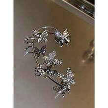 1PC Charming Zinc Alloy Cubic Zirconia Butterfly-Decorated Ear Bags Are The Perfect Daily Decoration For Women - Silver - View 3