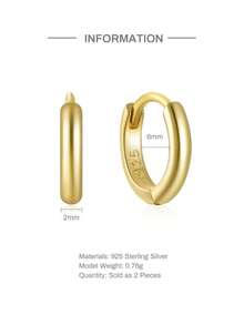 EleRunis 1 Pair 925 Sterling Silver Classic Cubic Zirconia 5mm-9mm Huggie Hoop Earrings 18K Gold Plated Hypoallergenic Tiny Cartilage Huggie Earring Piercing Jewelry For Women Daily Wear - Gold - View 16