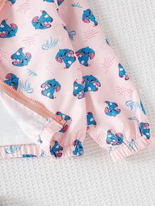 Young Girls Casual Cute Cartoon Elephant & Strawberry All-Over Print Long Sleeve Hooded Jacket, Girls Lightweight Jacket, Spring/Autumn, Pink