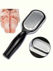 1pc Professional Stainless Steel Foot File With Anti-Splash Design, Ergonomic Handle & Coarse/Fine Grit Exfoliating Surface - Durable Plastic Construction For Home Spa Pedicure & Manicure Care - Perfect Holiday Gift For Graduation, Thanksgiving, Christmas