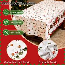 1pc Christmas Holly Berry Red & Green Print Design Table Cover, Durable Polyester Tablecloth Suitable For Rectangular, Round Tables, Multiple Sizes Available, Home Decor Tablecloth, Dining Table Throw, Holiday Patio Fireplace Decoration, Wedding Garden Farmhouse Table Fireplace Decor, Easy-To-Clean Holiday Dining Table Setting, Indoor, Outdoor, Christmas Decoration, Room Decor - Multicolor - View 4